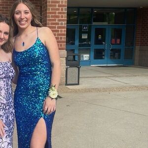 Blue Sequin Prom Dress
